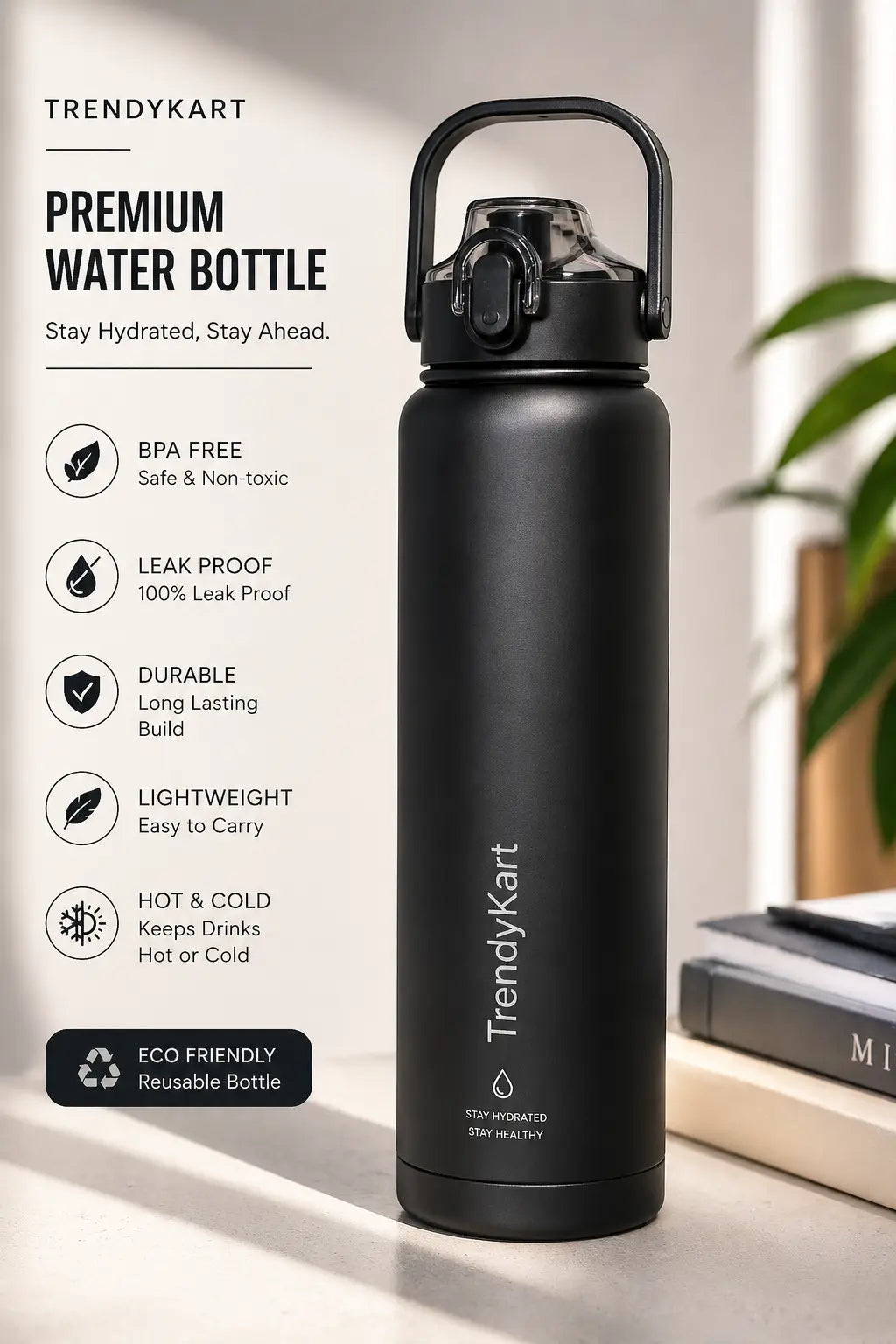 TrendyKart Leak Proof Water Bottle – 750ml for Office, Travel & Daily Use TrendyKart